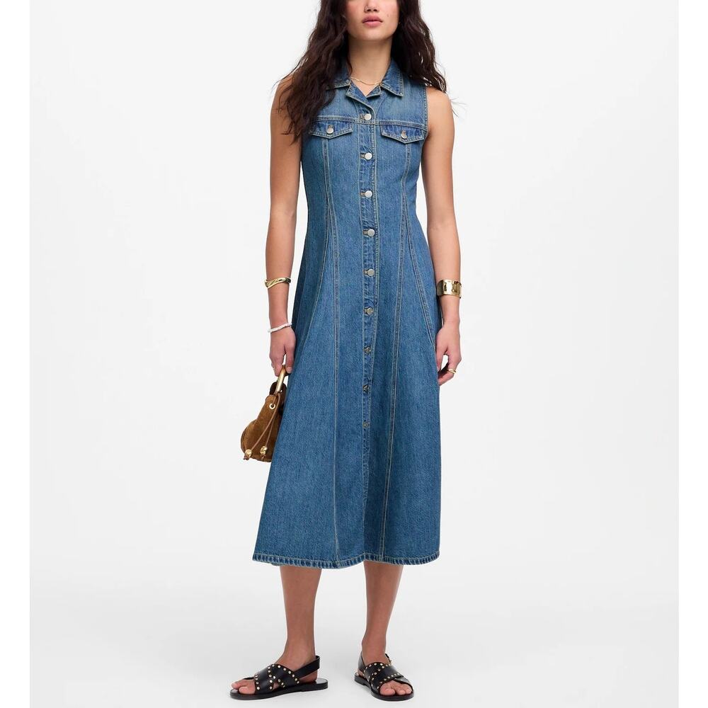 NWT Madewell Pleated Midi Shirtdress Airy Denim Edition Billings Wash Size 6
